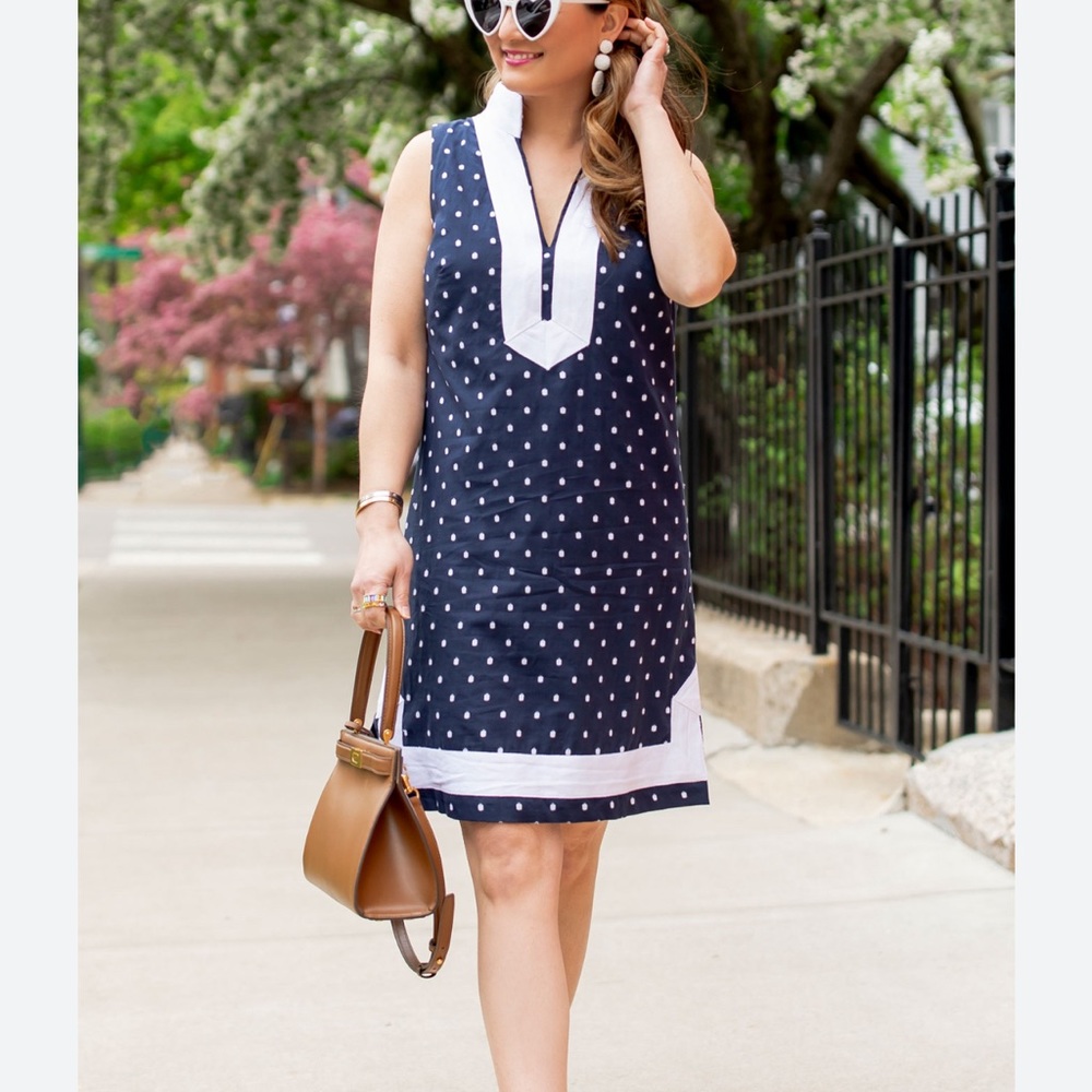 STS navy and white Clip dot shift dress